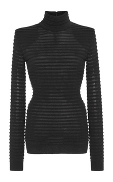 Ribbed Wool-Blend Turtleneck Top
