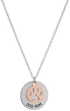 Amazon Essentials Sterling Silver "Dog Mom" with 14k Rose Gold Plated Paw Print Disc Necklace, 18", (previously Amazon Collection)