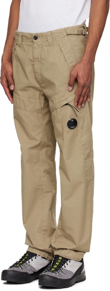 Beige Cotton Gabardine Regular Cargo Pants