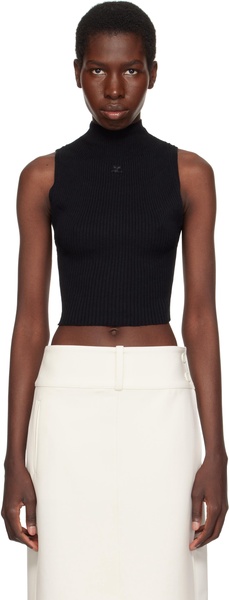 Black Mockneck Light Rib Cropped Tank Top