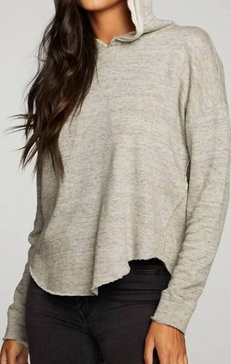 linen french terry long sleeve shirttail pullover hoodie in heather grey