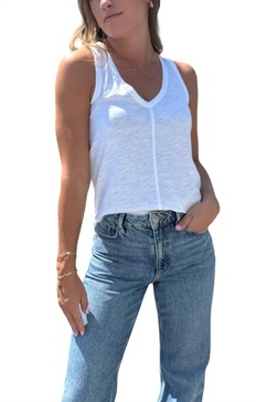 v neck tank with center front seam in white