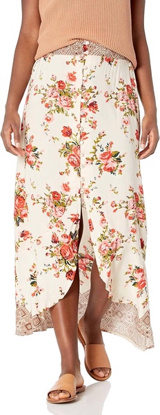 ruffle floral maxi skirt in cream