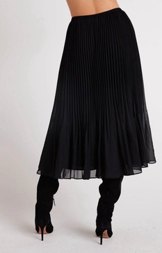 sunburst pleat chiffon midi skirt in black