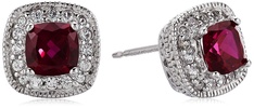 Amazon Essentials Sterling Silver Cushion Cut Birthstone and Created White Sapphire Halo Stud Earrings (previously Amazon Collection)