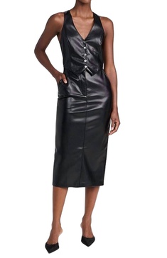 ethan faux leather midi dress in black