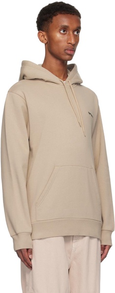 Beige Script Embroidery Hoodie