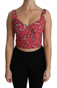 Dolce & Gabbana  Pink Floral Brocade Cropped Blouse Tank Top