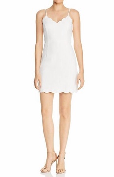 scalloped mini cocktail dress in white