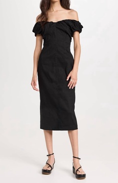 women's nora dress, off the shoulder pencil midi in black