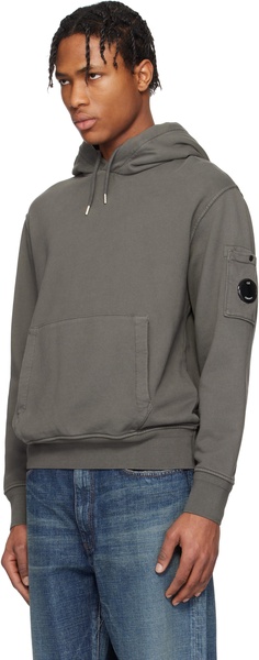 Gray Cotton Diagonal Fleece Resist Dyed Lens Hoodie