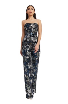 Dress the Population Womens Andy Strapless Sequin Wide Leg Jumpsuit