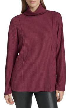 Andrew Marc Women's Tunic Turtleneck Brushed Waffle Shirt