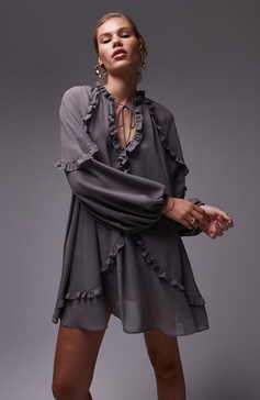 Topshop frill trapeze mini dress in gray