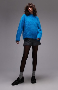 Topshop fluffy knit relaxed sweater in turquoise