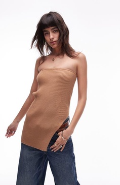 Topshop knitted bandeau in camel - part of a set