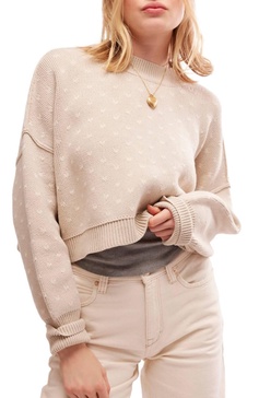 easy street patterned crop pullover in oatmeal combo