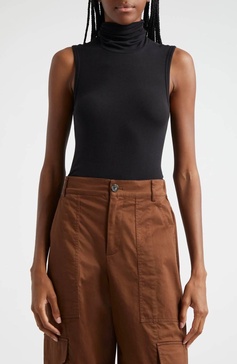 modal rib sleeveless turtleneck tank top in black