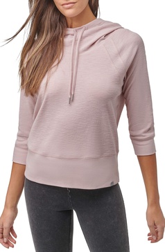 Andrew Marc Women's Micro Waffle 3/4 Sleeve Funnel Neck Hoodie