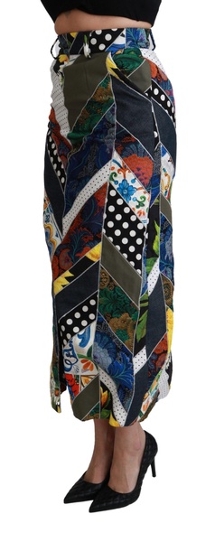 Dolce & Gabbana  Multicolor Silk Geometric High Waist Maxi Skirt