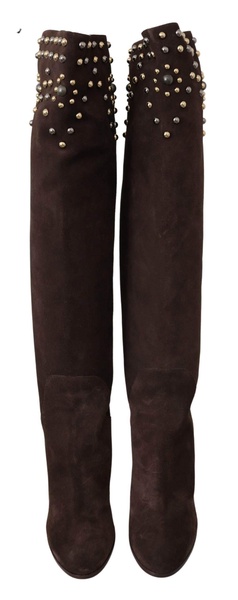 Dolce & Gabbana  Brown Suede Studded Knee High Shoes Boots