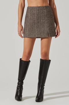 covina skirt in brown herringbone