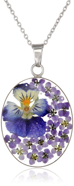 Amazon Essentials Sterling Silver/Gold Over Sterling Silver Pressed Flower Pendant Necklace (previously Amazon Collection)