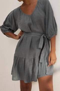 kaylie linen dress in graphite