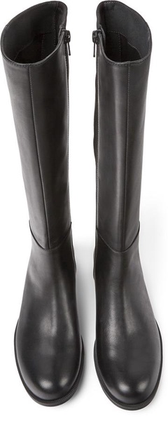 Black leather and textile black boots for women