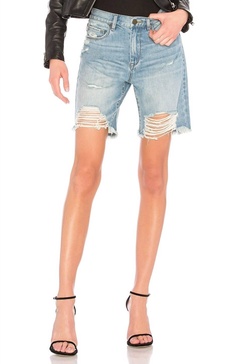 ripped denim high rise shorts in blue