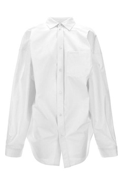 Balenciaga Women Asymmetric Shirt With Logo Embroidery