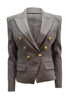 fitted double breasted blazer in grey wool