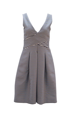 sleeveless stripe dress in blue print polyester
