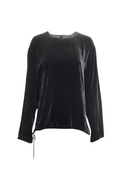 drawstring long sleeve blouse in black velvet