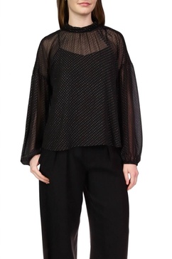 sheer volume metallic blouse in black