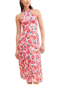 tatiana floral-print twisted cutout midi dress in hot coral