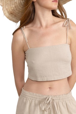 Gottex Beach Life Resort Natural Sleeveless Crop Top with Tie Shoulder Straps for Women, Stylish and Elegant Summer Essential