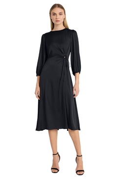 Donna Morgan Women's Long Sleeve Midi Wrap Dress with Tunneled Waist Tie - Business Casual & Work Dresses