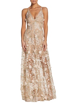 Dress the Population Women's Sidney Sleeveless Plunge Neckline Fit and Flare Maxi Dress
