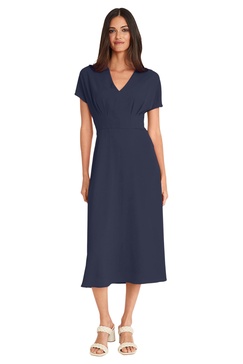 Maggy London Versatile V-Neck Short Sleeve A-line Midi Wedding Guest Dresses for Women