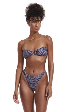 Gottex Flirtt Midnight Magic Women’s Multicolor Geometric Abstract Print Bandeau Bikini Bra Top with Square Wire Insert