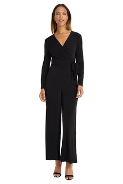Maggy London womens Elegant Wide-leg Jumpsuit - Long Sleeve V-neck Wrap Bodice With Cinched Waist - Formal Evening Jumpsuit