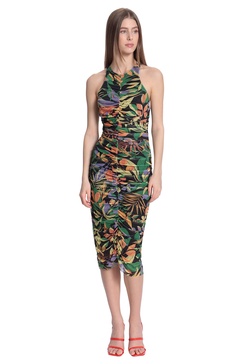 Donna Morgan Women's Ruched Halter Racer Back Midi