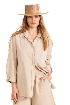 Gottex Beach Life Resort Natural Button-Down Shirt Swimsuit Coverup for Women, One Size Shirt Fits Most, Stylish Summer Wear
