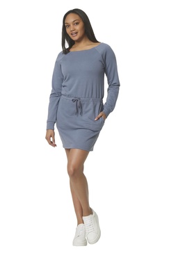 Andrew Marc Women's Midweight French Terry Wide Boat Neck Sweatshirt Dress