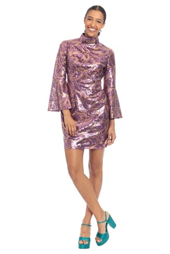 Donna Morgan Women's Mock Neck Flare Sleeve Mini Dress