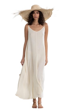 Gottex Beach Life 100% Cotton Sleeveless Maxi Tie Dress Swimsuit Coverup for Women, One Size Fits Most - Elegant Beachwear