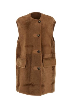 Max Mara Women Caramel Shearling Effige Sleeveless Coat