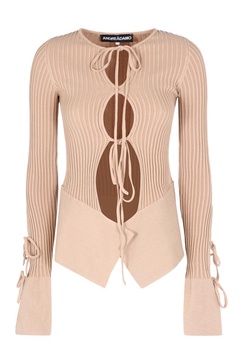 Andreādamo Long Sleeve Crop TopRibbed Knit Top