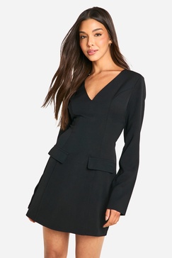 V Neck Long Sleeve Tailored Mini Dress